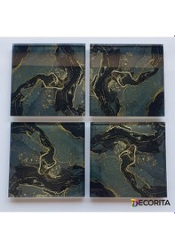 Resim Decorita Cam Bardak Altlığı 4'lü Takım Kahverengi Simli 10 CM x 10 CM Kahverengi 