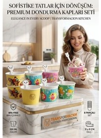 Resim Sevimli Ayıcık Kaşıklı 8'li Dondurma Kasesi Seti - Parti, Atıştırmalık Ve Mama Kabı 723094 Açık Mavi 