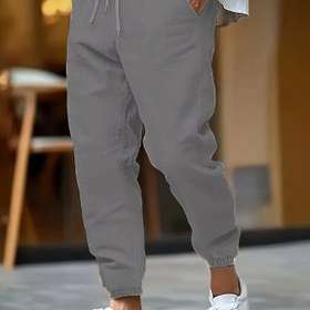 Resim Erkekler için Rahat Keten Çekmece Pantolon - Elastik Bel, Konforlu Bol Kesim, Düz Siyah, Açık Hava Aktiviteleri, Plaj ve Rahat Giyim için Mükemmel, Plaj Giyim | Minimalist Tarz | Dayanıklı Kumaş 