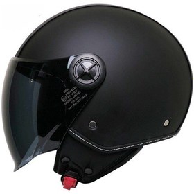 Resim Motosiklet Yarım Deri Kask Siyah Vizör R22.06 Sertifika Fiber Material Black Leather Motor Kaskı Siyah 