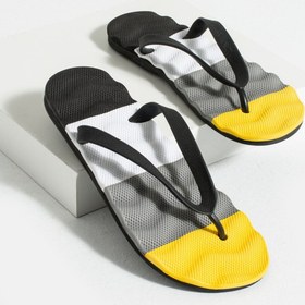 Resim Bermody Erkek Rahat Dalgalı Taban Siyah Sarı Parmak Arası Plaj Terliği Flip Flops 