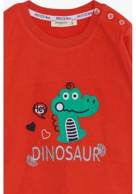 Resim Breeze Erkek Bebek Uzun Kollu Tişört Dinozor Nakışlı 9 Ay-3 Yaş, Turuncu Turuncu 