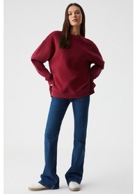 Resim Grimelange RICENNI Kadın Bisiklet Yaka Oversize Bordo Sweatshirt 