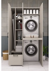 Resim Mdf Çamaşır Makinesi Ve Kurutma Makinesi Dolabı Ütü Masalı Kapaklı Kumbeji Kumtaşı 