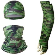 Resim Butu Yaz Anti-Uv Nefes Alabilen Buz İpek Güneşe Dayanıklı Bisiklet Kol Kollu + Astar Kapağı + Boyun Körüğü Seti Kamuflaj Ordu Yeşil 