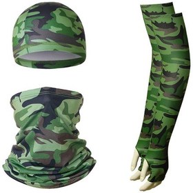 Resim Butu Yaz Anti-Uv Nefes Alabilen Buz İpek Güneşe Dayanıklı Bisiklet Kol Kollu + Astar Kapağı + Boyun Körüğü Seti Kamuflaj Ordu Yeşil 