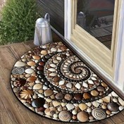 Resim Renkli çakıl ve deniz kabuklarıyla doğal görünüm yarı halka şekilli kapı matı - Kaymaz, Makinede Yıkanabilir Polyester Hoşgeldiniz Matı İç/Dış Mekan, Giriş, Mutfak, Banyo, Veranda, Balkon Dekoru 