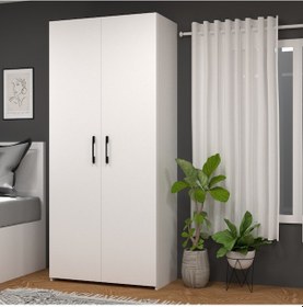 Resim Retro-6 Çok Amaçlı 7 Raflı 2 Kapaklı Gardırop Beyaz Beyaz 