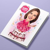 Resim Pastadan Çıkan Kadın Karikatürlü Tebrik Kartı 