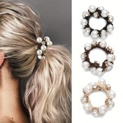 Resim Kadınlar için 3 Adet Siyah Elastik Saç Lastiği Scrunchie Saç Bantları (Paket, 3'lü) 
