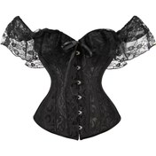Resim Kadınlar İçin Vintage Omuz Açık Korse Üstü - Dantel Fırfır Kol ve Balık Kemikli Tasarım, Paisley Desenli Çapraz Sırtlı Esnek Olmayan Şekillendirici İç Giyim, Her Mevsime Uygun, Zarif Detaylar, Formlu Göğüs Bandı, Resmi Kıyafetler 
