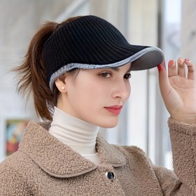 Resim Contrast Bağlama Örgü Şapka, Harf "M" Dekorlu Dağınık Yüksek Atkuyruğu Sıcak Şapka Kadınlar İçin 