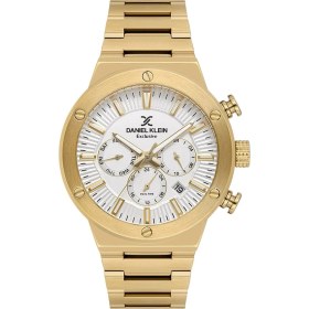 Resim Daniel Klein DKE.1.13996.6 Altın Gold Beyaz Aktif Fonksiyonlu Çizgili Premium Kadran Çelik Kordonlu Erkek Kol Saati 