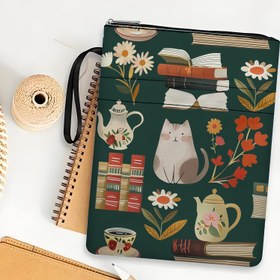 Resim Sevimli kedi temalı fermuarlı kitap kapağı, cilt koruyucu, kitap kılıfı, yıkanabilir çok fonksiyonlu depolama çantası - öğrenciler ve kitap severler için 
