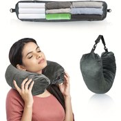 Resim Büyük Kapasiteli Seyahat Yastığı ve Organizatör - Açık Gri Polyester, Fermuar Kapanışı, Makinede Yıkanabilir, Seyahatiniz Sırasında Yastıklarınızı ve Küçük Eşyalarınızı Düzenli Bir Şekilde Saklamak İçin Mükemmel, Yastık Seyahat Kutusu 