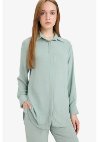 Resim Defacto Relax Fit Basic Düz Uzun Kollu Gömlek Tunik D2991ax25smkh434 Haki 