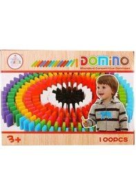 Resim Domino 100 Parça Ahşap Taşları Domino Oyunu Renkli Eğitici Domino 
