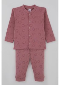Resim Breeze Kız Bebek Pijama Takımı Elma Bahçesi Önden Çıtçıtlı 4 Ay-1 Yaş, Gülkurusu 