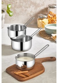 Resim Zagori Çelik Kaçerola Sosluk Sütlük Cezve 3'lü 12 - 14 - 16 CM 