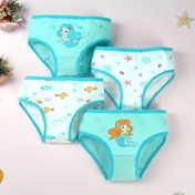 Resim 4 Adet Kız Çocuk Denizkızı Baskılı İç Çamaşırı, Yumuşak Nefes Alabilen Bebek Bikini Külotları, Sevimli Desenli Çocuk Külotu 