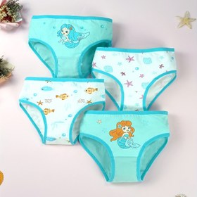 Resim 4 Adet Kız Çocuk Denizkızı Baskılı İç Çamaşırı, Yumuşak Nefes Alabilen Bebek Bikini Külotları, Sevimli Desenli Çocuk Külotu 