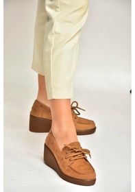 Resim Fox Shoes Y602006402 Taba Süet Dolgu Tabanlı Kadın Ayakkabı Taba 