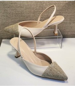 Resim Laviest 4116 Kadın Arka Açık Sivri Burun Hasır Detaylı Kadeh Ökçe Stiletto Ayakkabı Ten Ten Rengi 