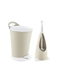 Resim Penguen Pedallı Çöp Kovası Ve Klozet Fırçası Set Latte Siyah 