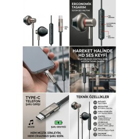 Resim Mtl Type-C Mıknatıslı Stereo Kulaklık Şarj Girişli Tak Çalıştır Oyuncu - Yüksek Ses Kalitesi MT255 