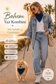 Resim NEHOLİA Kadın ve Köpek Kombin Bandana - El Örgüsü Bohem Stil Uyumlu Anne Köpek Bandanası - Ayarlanabilir Tasarım 