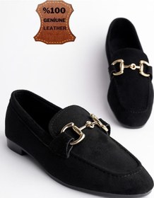 Resim Muggo Mona Garantili Metal Tokalı Deri Kadın Loafer Günlük Ayakkabı Siyah 