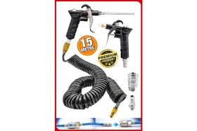 Resim Havalı 15 Metre Kompresör Spiral Hava Hortumu 8 mm 15 mt Hava Jakı Hava Tabancası Recor Paket 