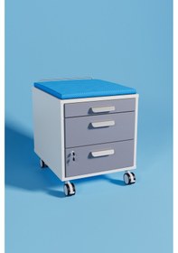 Resim Creo Mobili Çekmeceli Kilitli Tekerlekli Vega Keson, Oturulabilir Ofis Ve Ev Komodini, Beyaz/mavi 
