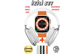 Resim Normadia Ultra Akıllı Saat ve P9 Bluetooth Kulaklık Seti, 4 Kordon Hediye, Ios & Android 