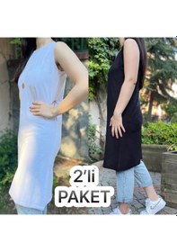 Resim Kadın Sıfır Kol Penye Uzun Tunik İçlik Siyah Beyaz 2 Adet 001 