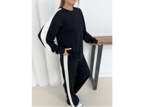 Resim Geniş Şerit Detaylı Oversize Geniş Paça Modal Kumaş Eşofman Takım 