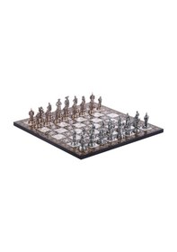 Resim Orta Boy Metal İspanyol Satranç Takımı Antik Ve Sedef Desenli Mdf 