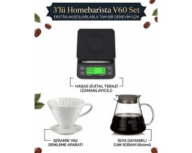 Resim Kahve Demleme Tanışma Seti V60|SÜRAHI|KAHVE Tartısı|3lu Set 