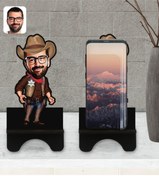Resim Bk Gift Kişiye Özel Kovboy Karikatürlü Ahşap Biblo Telefon Standı-1 