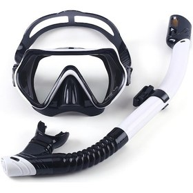 Resim Dianziye Geniş Görüş Açılı Tam Kuru Dalış Maskesi Ve Nefes Borusu Seti - Rahat Silikon Yapı Siyah - Beyaz 