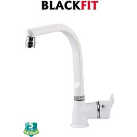 Resim Beyaz Delta Eviye Bataryası Oynar Başlıklı Mutfak Bataryası Çift Su Girişli Mutfak Musluğu Çeşme Beyaz 