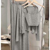 Resim Kadınlar için Üç Parçalı Düz Renkli Moda Günlük Uzun Kollu Pantolon Takımı 