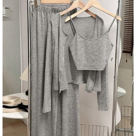 Resim Kadınlar için Üç Parçalı Düz Renkli Moda Günlük Uzun Kollu Pantolon Takımı 