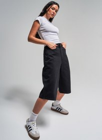 Resim Kadın Siyah Renk 1s5-1 Maxi Boy Bol Kesim %100 Koton Denim Bermuda Şort - Siyah / 36 
