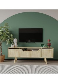 Resim Roma Ahşap Ayaklı Tv Ünitesi Tv Sehpası Safir Meşe 150 Cm 