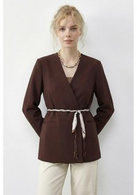 Resim Shade Kadın Kruvaze Yaka Fular Kemerli Kadın Blazer Ceket 8014 60283988 - Kahverengi 