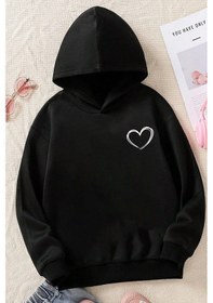 Resim Uyguntarz Çocuk Kalp Baskılı Sweatshirt Siyah 