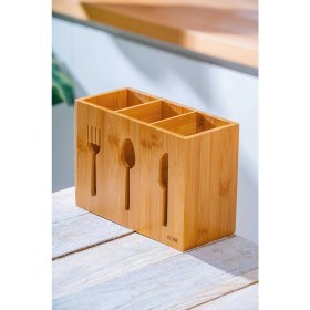 Resim Bambu Çatal Kaşık Bıçak Standı 23 Cm, Şık ve Dayanıklı Mutfak Aksesuarı 