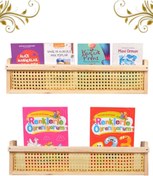Resim metre dizayn Ahşap Hazeran Rattan Duvar Rafı Çocuk Odası Montessori Kitaplık Raf 45cm 