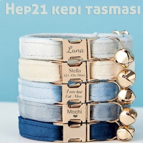 Resim Cat Collar Velvet Named Bell Cat Collar 649724 - Light Green Collar / L 